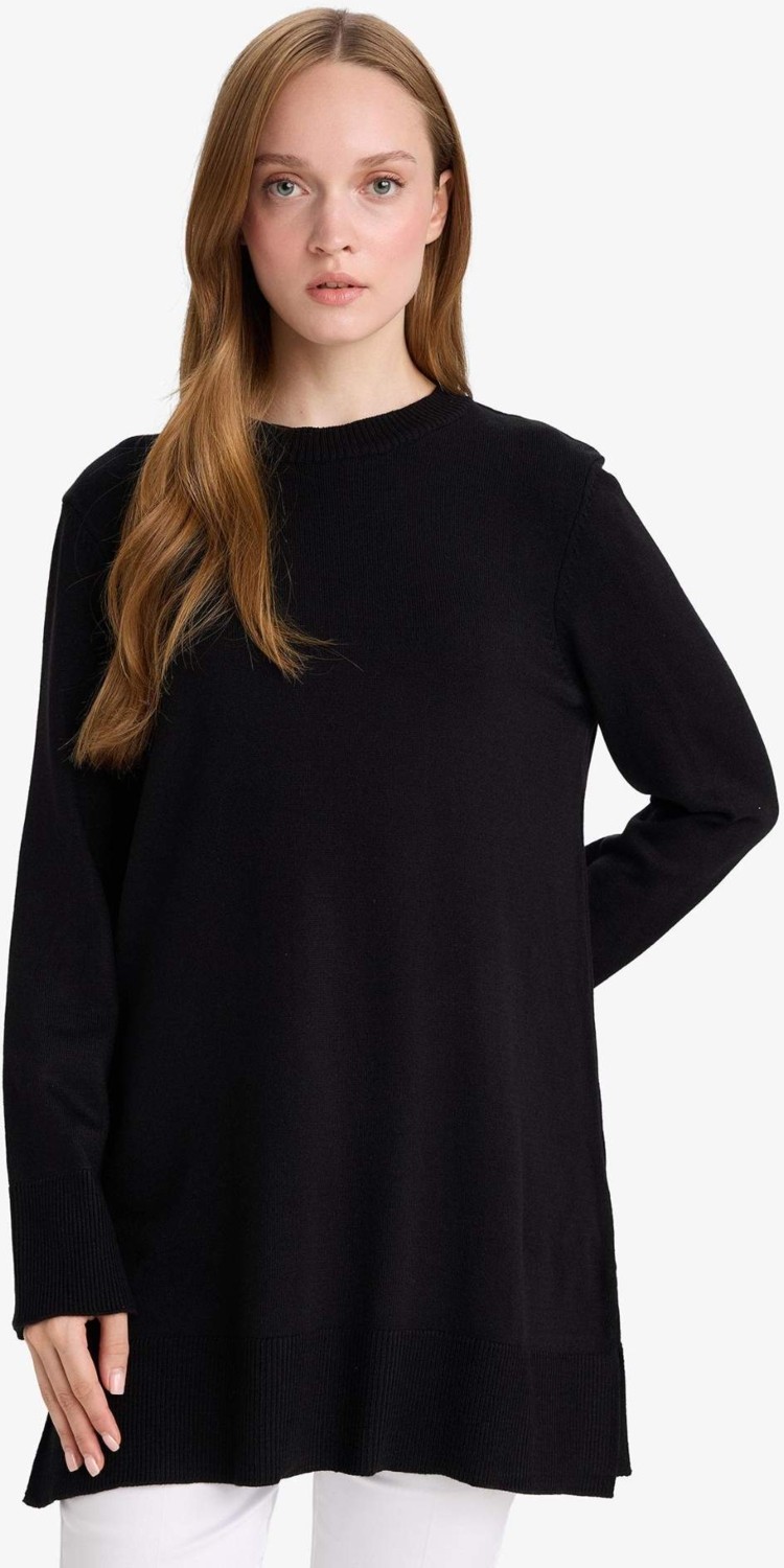 DeFacto Regular Fit Bisiklet Yaka Yırtmaçlı Basic Düz Triko Kazak Tunik H3431AZ25WN
