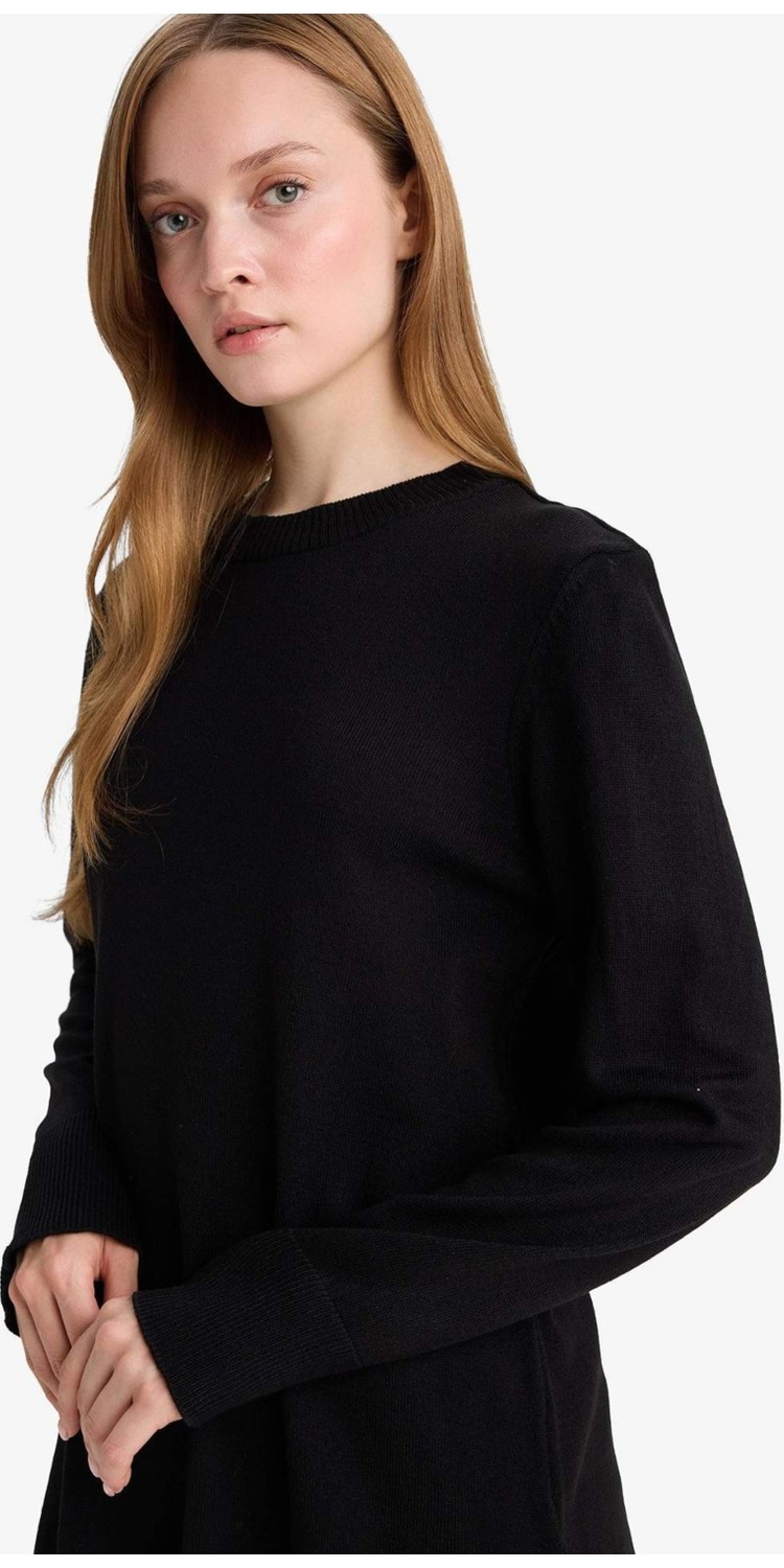 DeFacto Regular Fit Bisiklet Yaka Yırtmaçlı Basic Düz Triko Kazak Tunik H3431AZ25WN görsel 3