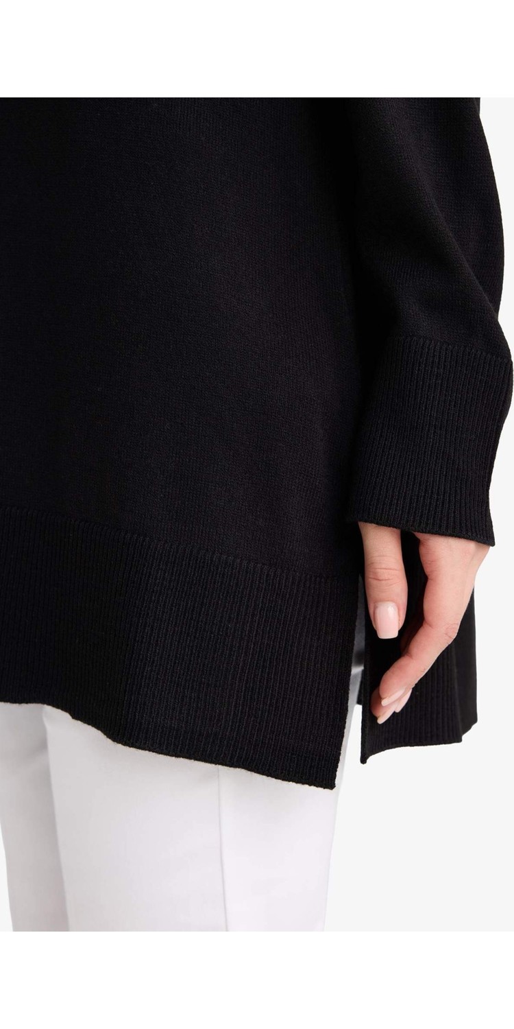 DeFacto Regular Fit Bisiklet Yaka Yırtmaçlı Basic Düz Triko Kazak Tunik H3431AZ25WN görsel 4