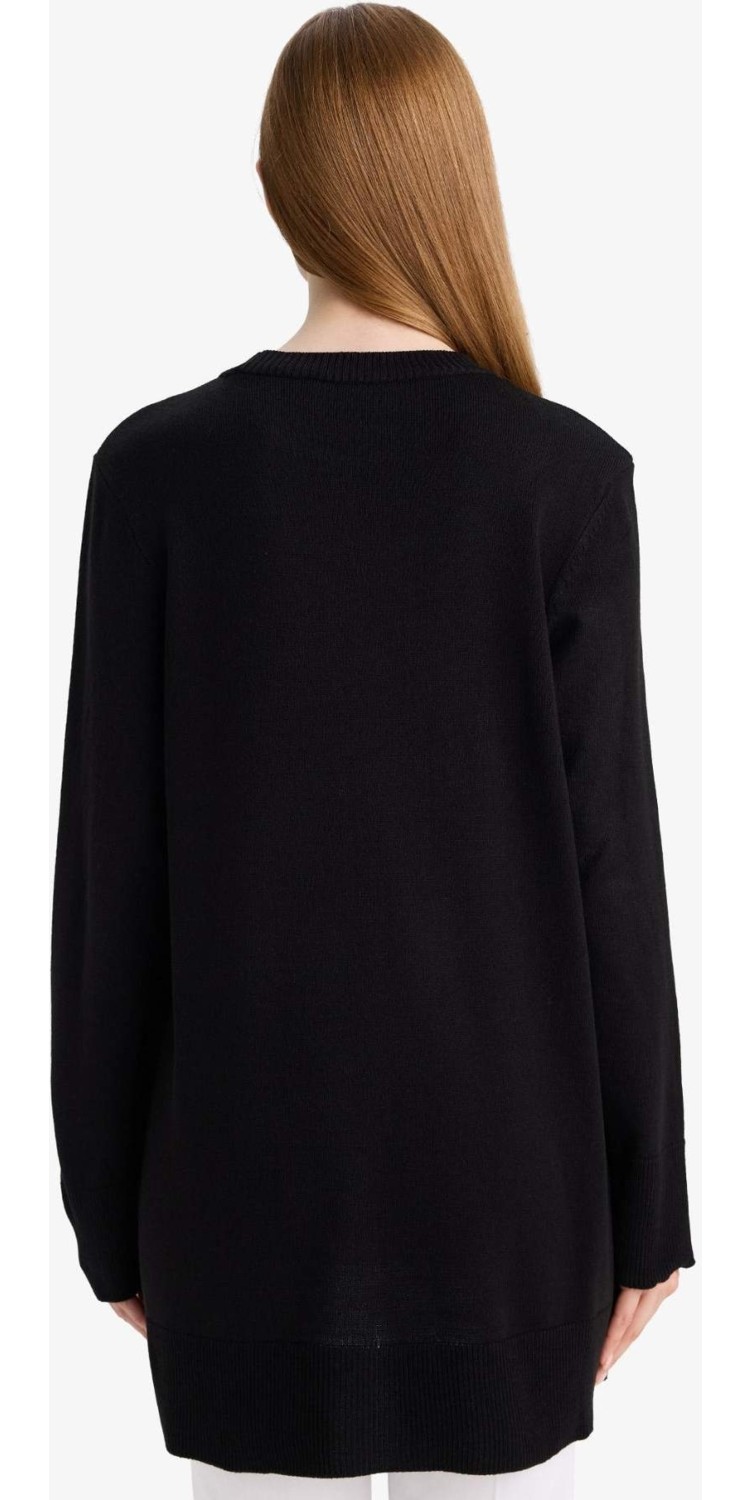 DeFacto Regular Fit Bisiklet Yaka Yırtmaçlı Basic Düz Triko Kazak Tunik H3431AZ25WN görsel 5