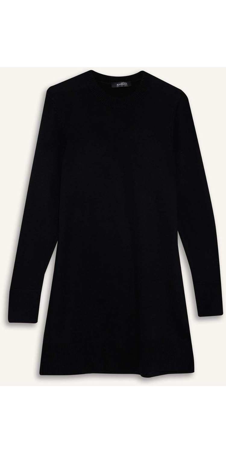 DeFacto Regular Fit Bisiklet Yaka Yırtmaçlı Basic Düz Triko Kazak Tunik H3431AZ25WN görsel 6