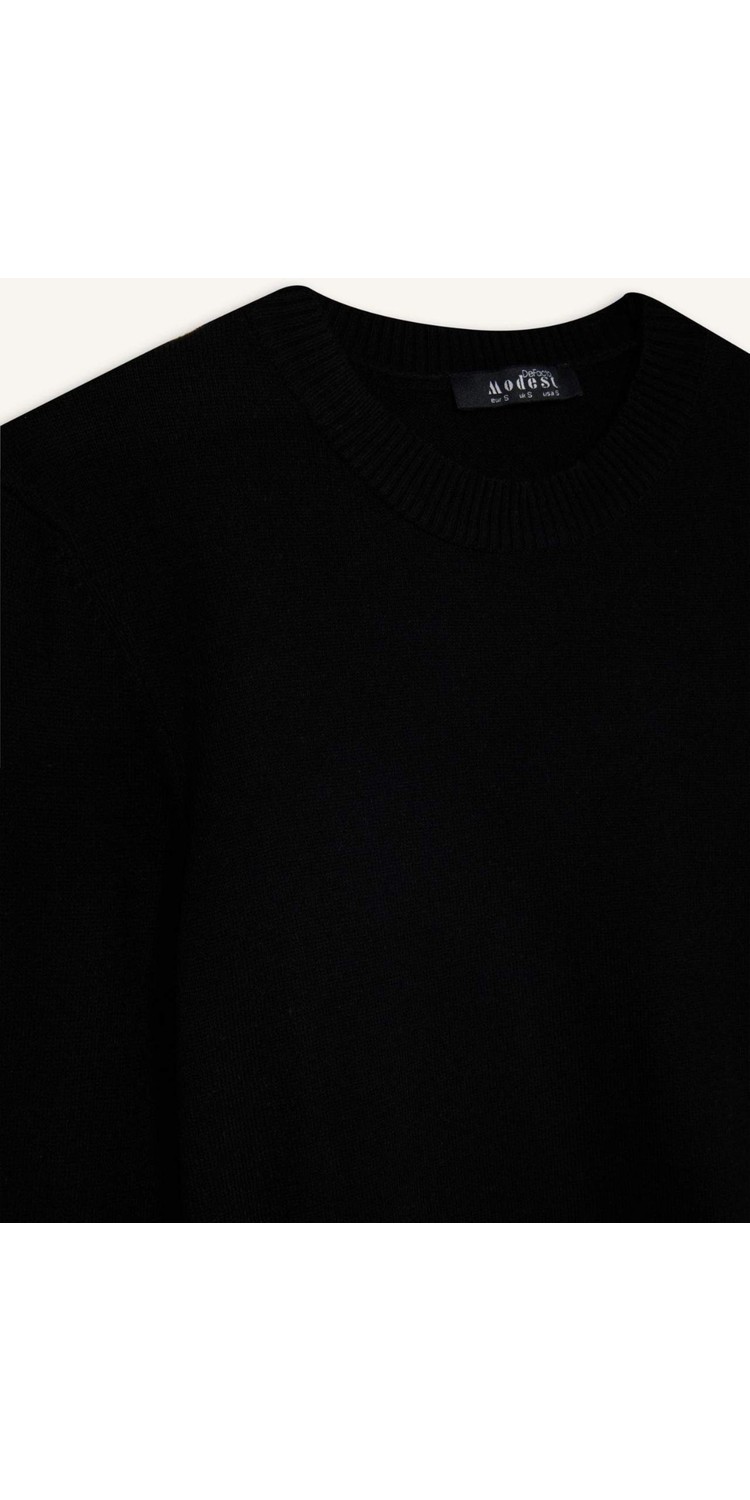 DeFacto Regular Fit Bisiklet Yaka Yırtmaçlı Basic Düz Triko Kazak Tunik H3431AZ25WN görsel 7