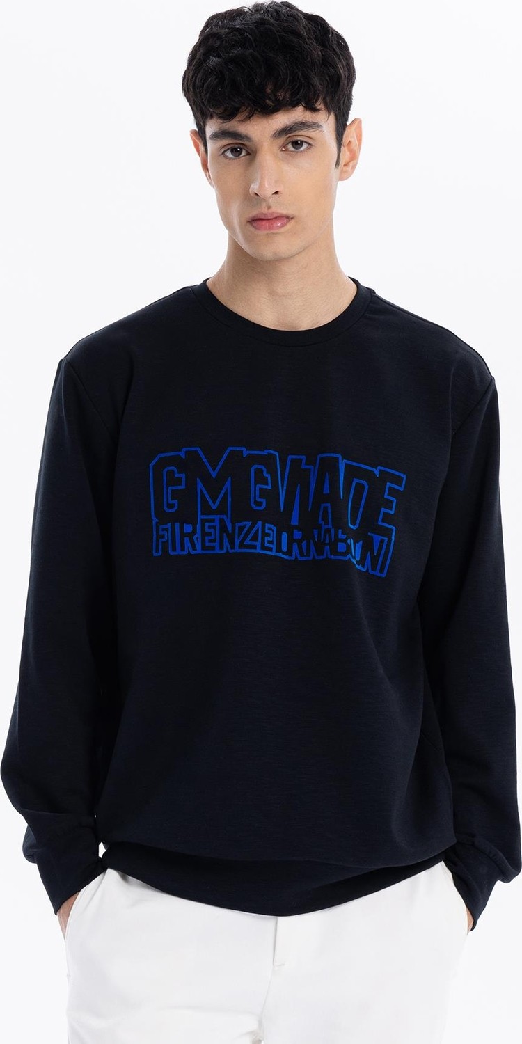 gmg firenze Bisiklet Yaka Önü Gmg Baskılı Erkek Sweatshirt