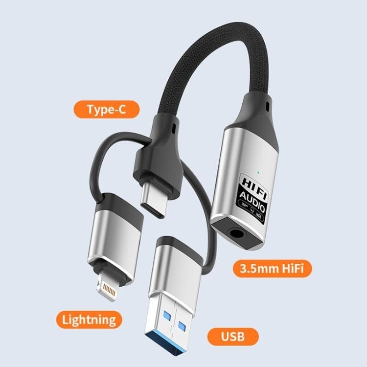 Aesco Coverzone Lightning Type-C USB Girişli 3.5mm Hi-Fi Ses Dönüştürücü Adaptör | Dac Çipli Harici Ses Kartı | Kulaklık Mikrofon Destekli | Canlı Yayın Vlog Pc Telefon | ZR1206 görsel 3