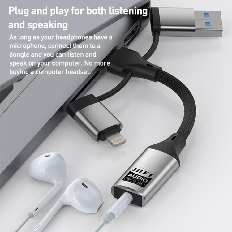 Aesco Coverzone Lightning Type-C USB Girişli 3.5mm Hi-Fi Ses Dönüştürücü Adaptör | Dac Çipli Harici Ses Kartı | Kulaklık Mikrofon Destekli | Canlı Yayın Vlog Pc Telefon | ZR1206 görsel 5