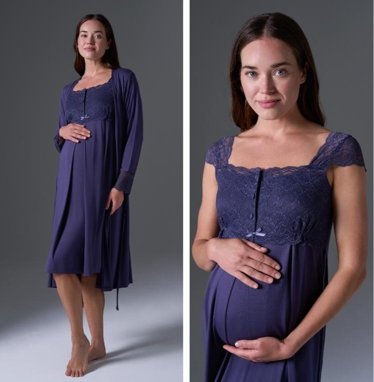 Birolgaye 1764 Lacivert Hamile Lohusa Gecelik Sabahlık Tk görsel 2