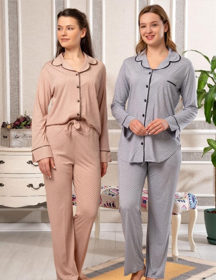 Bone Club 5811 Gri Kalpli Önden Düğmeli Lohusa Pijama Tk görsel 3
