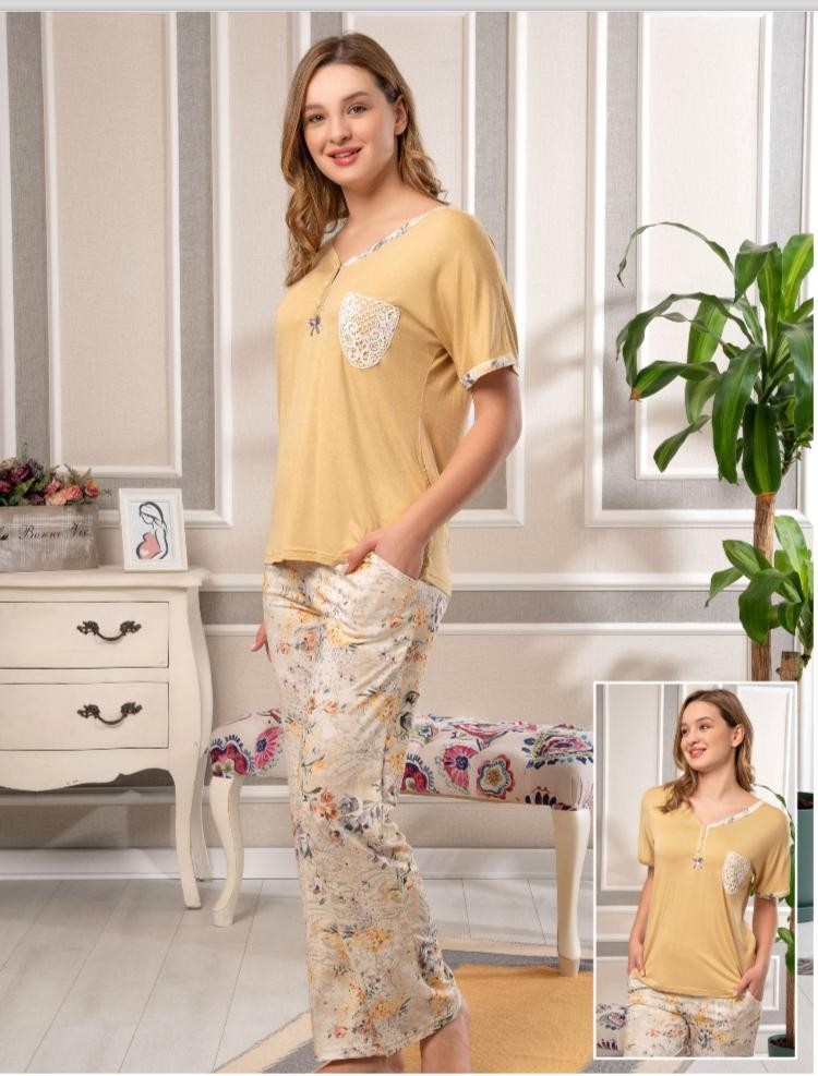 Bone Club 5836 Pudra Desenli Viskon Spor Pijama Tk görsel 4