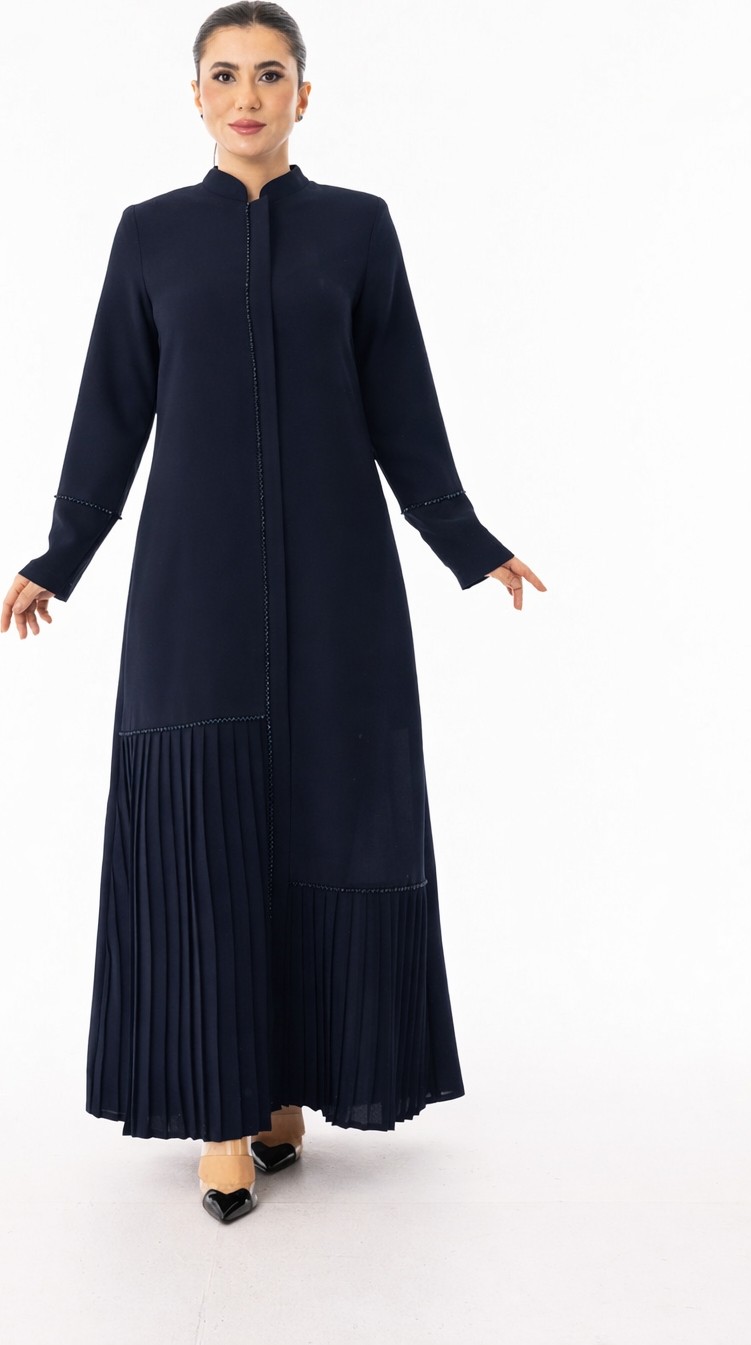 Belirtilmemiş 5608 Alt Kısım Plise Detaylı Önü ve Kol Ucu Taş Detaylı Arabiyeli Krep Ferace#26#