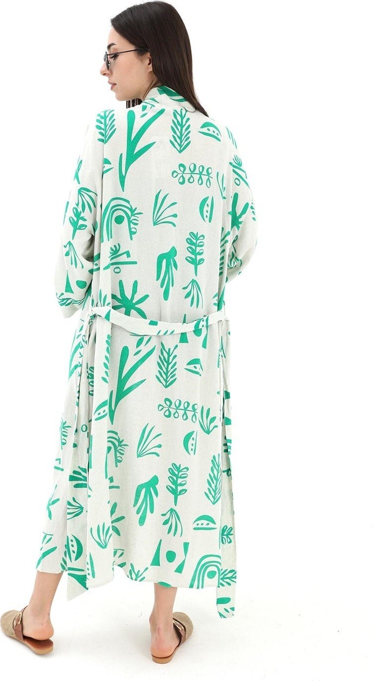 Isawella Baskılı Keten Kimono - Yeşil görsel 7