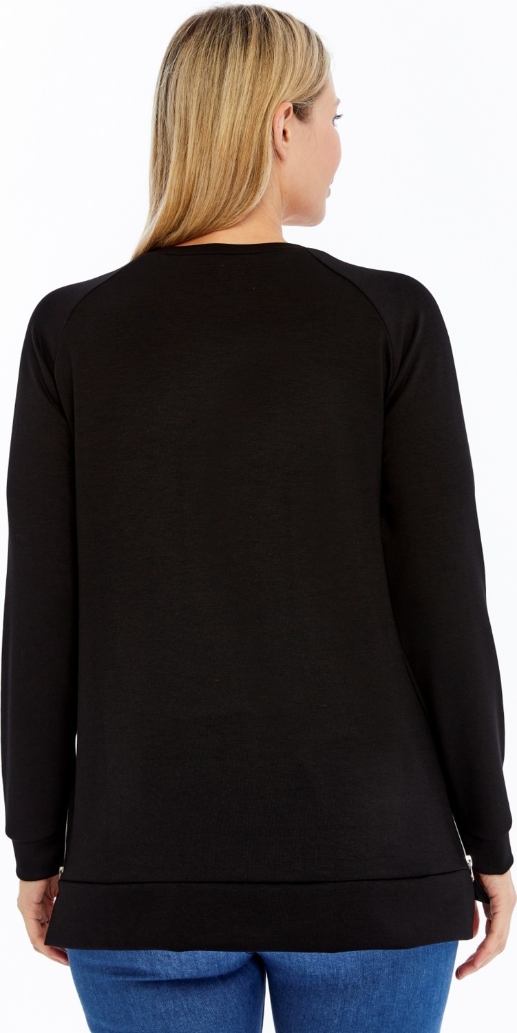 Curvy Trend Büyük Beden Breathe Baskılı Fermur Yırtmaç Detaylı Yumuşak Dökümlü Kumaş Reglan Kol Sweashirt görsel 6
