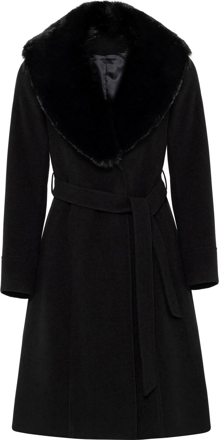 Olcay SİYAH Kadın Kaban, Kürklü ve Belden Kuşaklı, Polyester Malzeme ile Casual Stil görsel 6