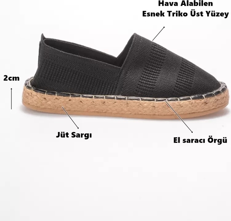 Trendella Kadın Siyah Triko Jüt Sargı El Yapımı Espadril TR44MY01A görsel 2