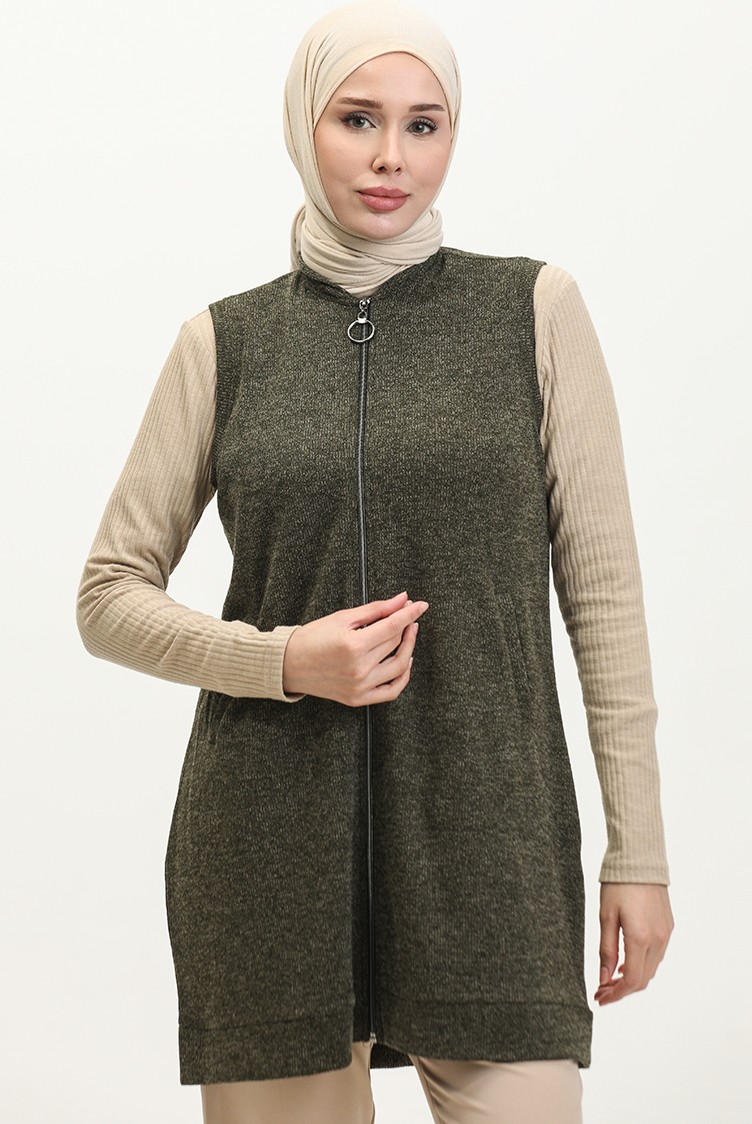 Sefa Merve Fermuarlı Yelek 5090-01 Haki
