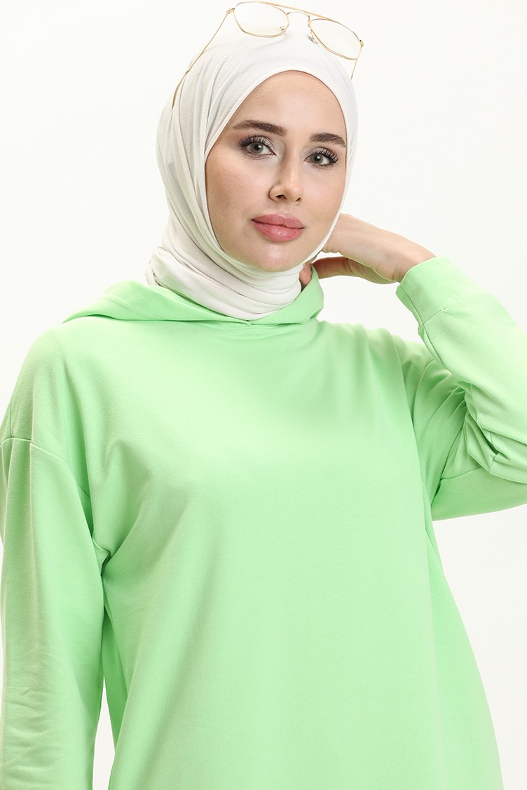 Sefa Merve Kapüşonlu Spor Tunik 3007-26 Açık Yeşil görsel 3