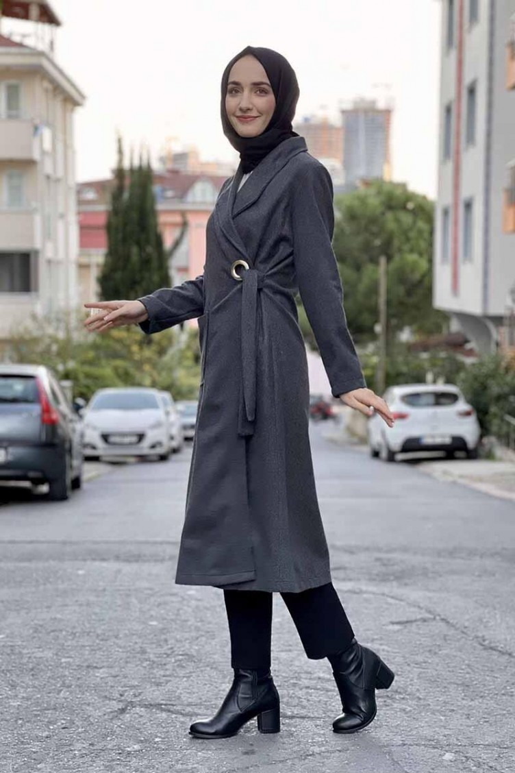 Sefa Merve Kaşe Kaban 5172-01 Gri görsel 3