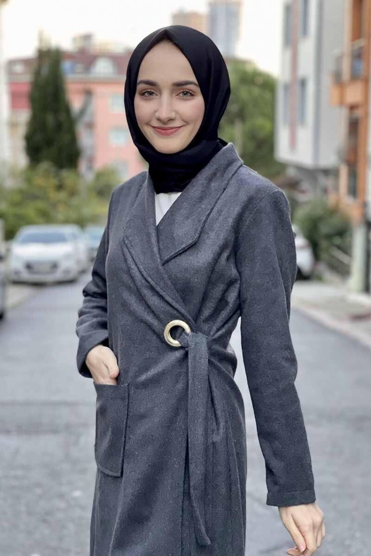 Sefa Merve Kaşe Kaban 5172-01 Gri görsel 4