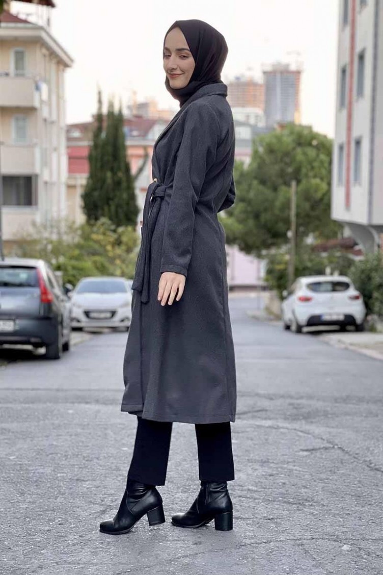 Sefa Merve Kaşe Kaban 5172-01 Gri görsel 5