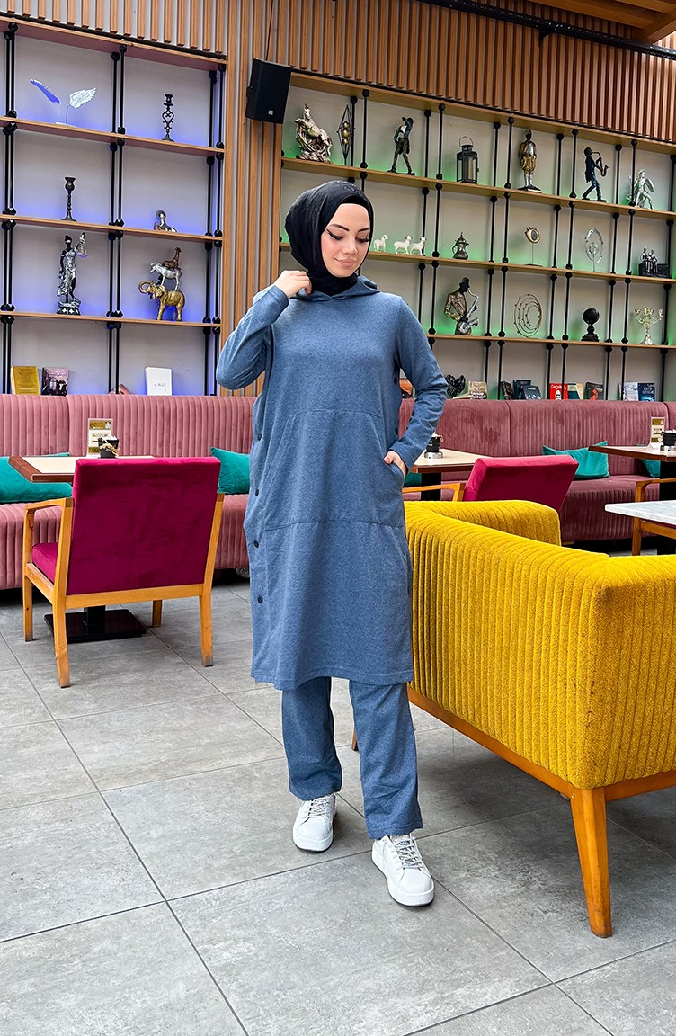 Sefa Merve Çıtçıt Detaylı Iki Iplik Eşofman Takım 3071-07 Indigo