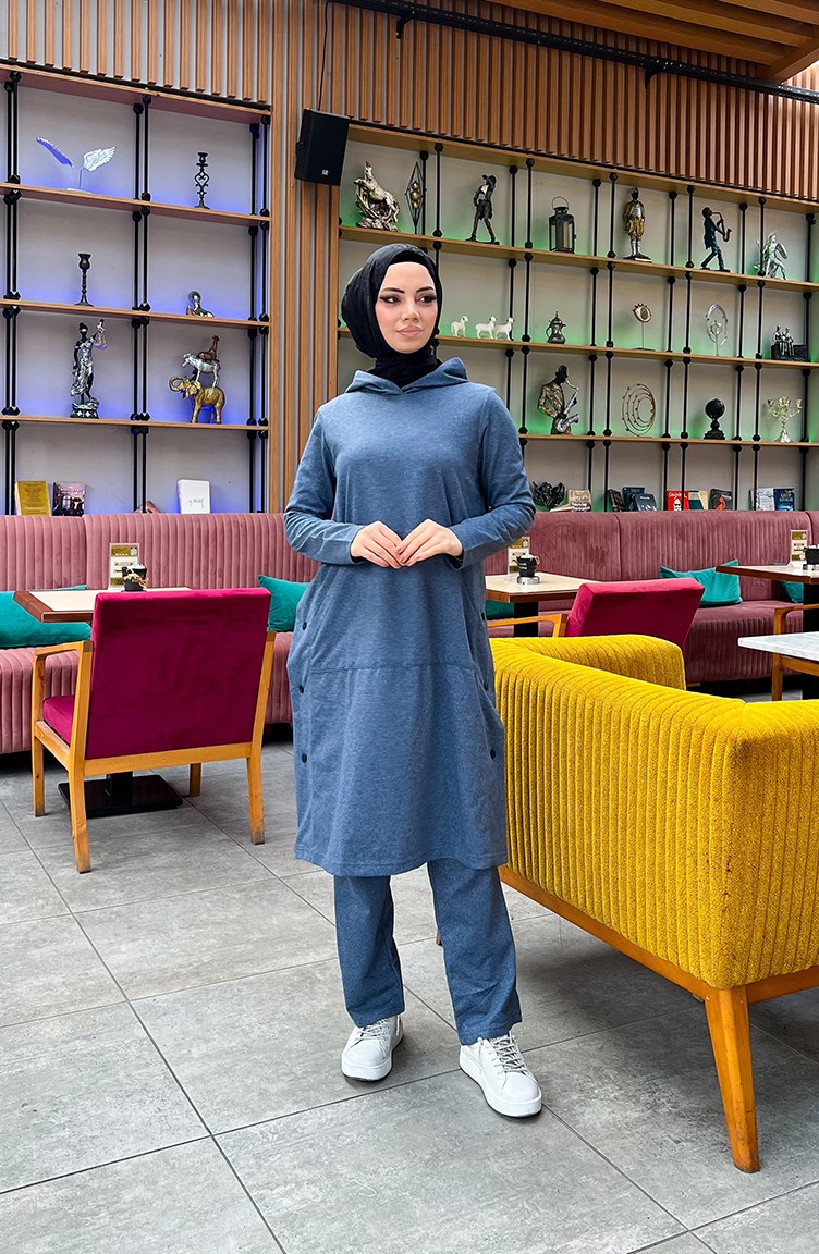 Sefa Merve Çıtçıt Detaylı Iki Iplik Eşofman Takım 3071-07 Indigo görsel 2