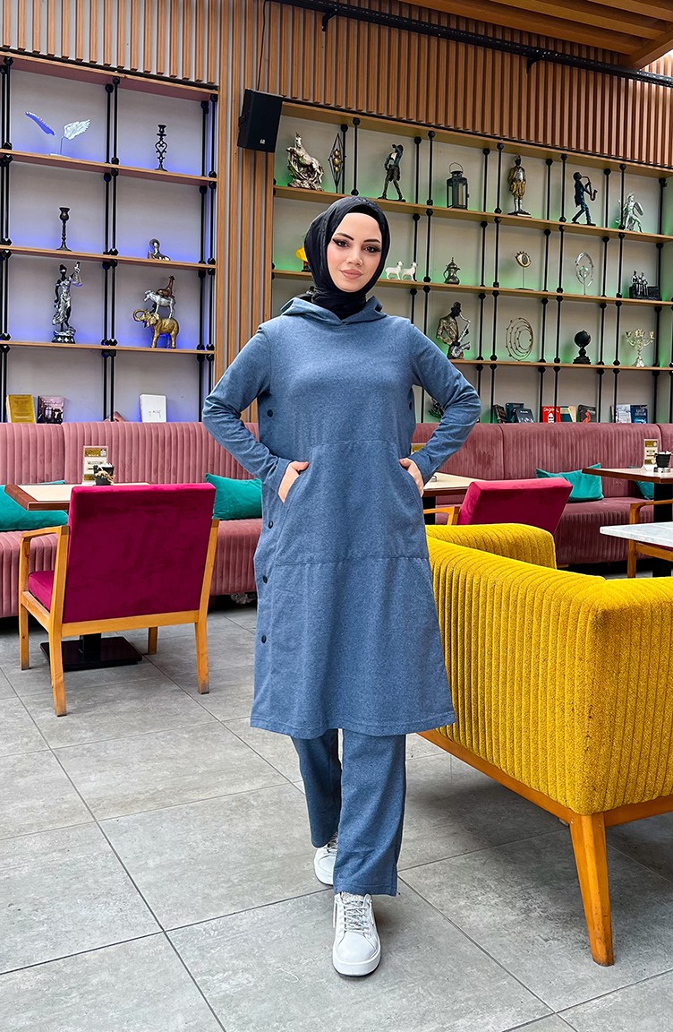Sefa Merve Çıtçıt Detaylı Iki Iplik Eşofman Takım 3071-07 Indigo görsel 3