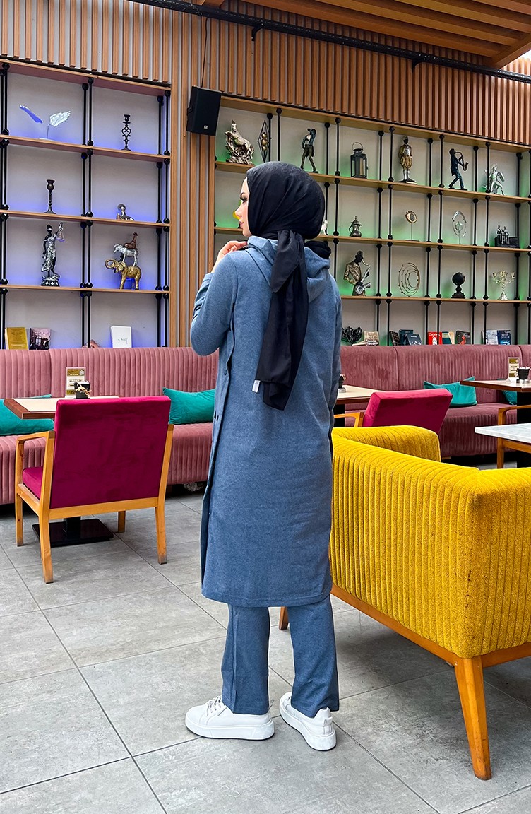 Sefa Merve Çıtçıt Detaylı Iki Iplik Eşofman Takım 3071-07 Indigo görsel 5