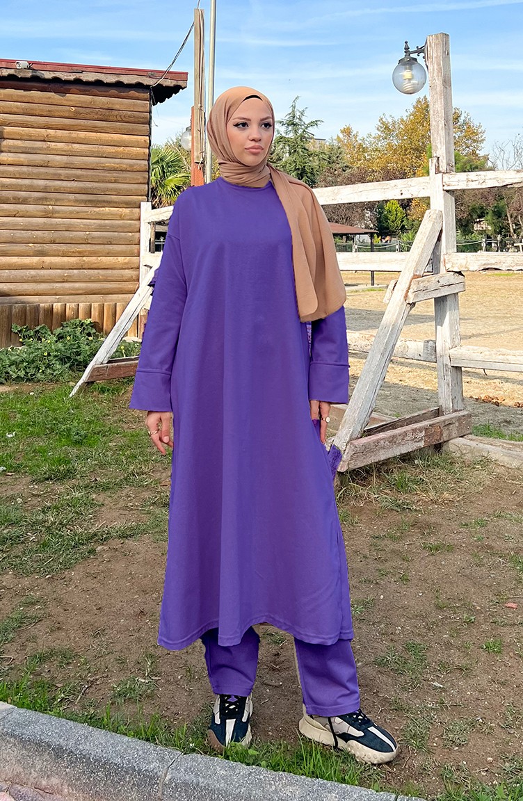 Sefa Merve Iki Iplik Eşofman Takım 3040-14 Koyu Lila görsel 3