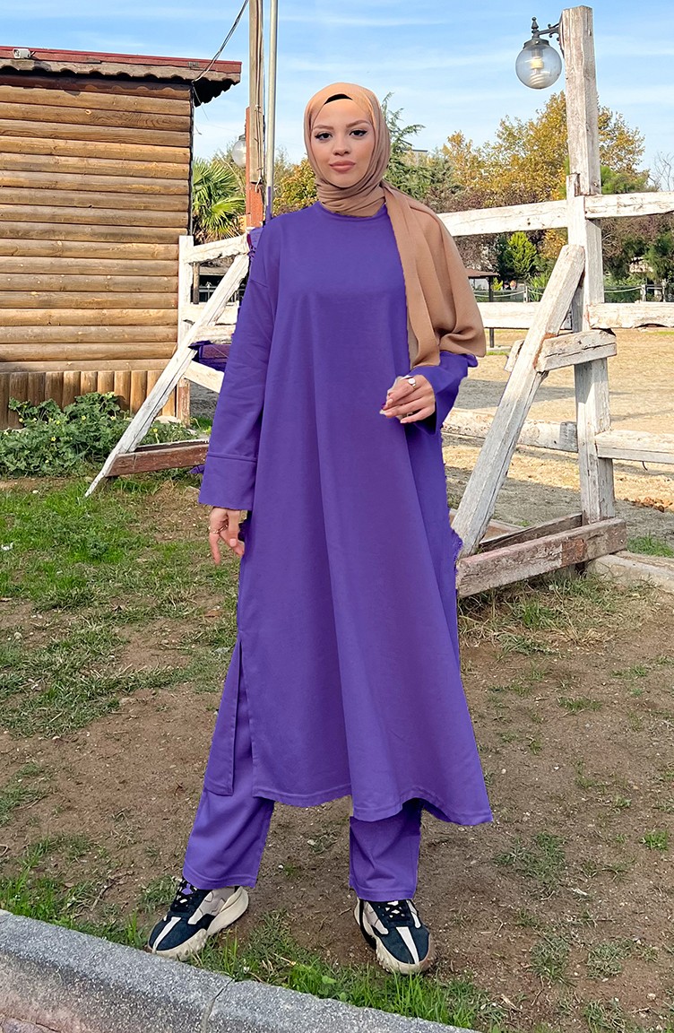 Sefa Merve Iki Iplik Eşofman Takım 3040-14 Koyu Lila görsel 5