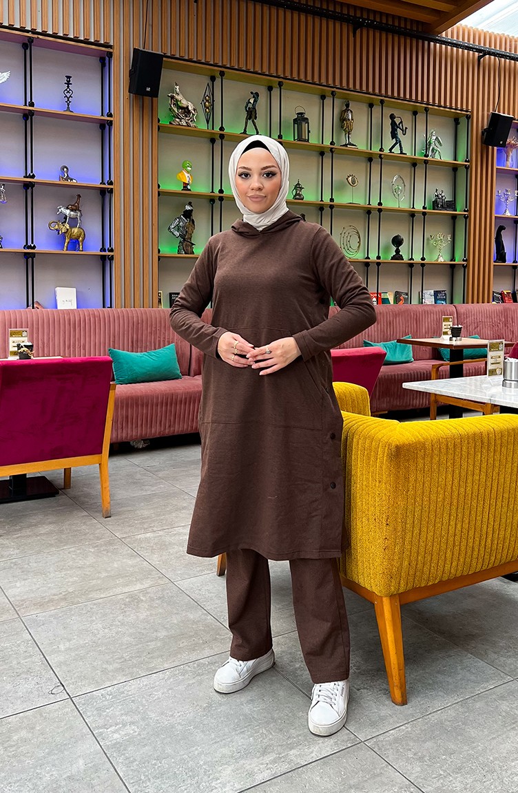 Sefa Merve Çıtçıt Detaylı Iki Iplik Eşofman Takım 3071-11 Kahverengi