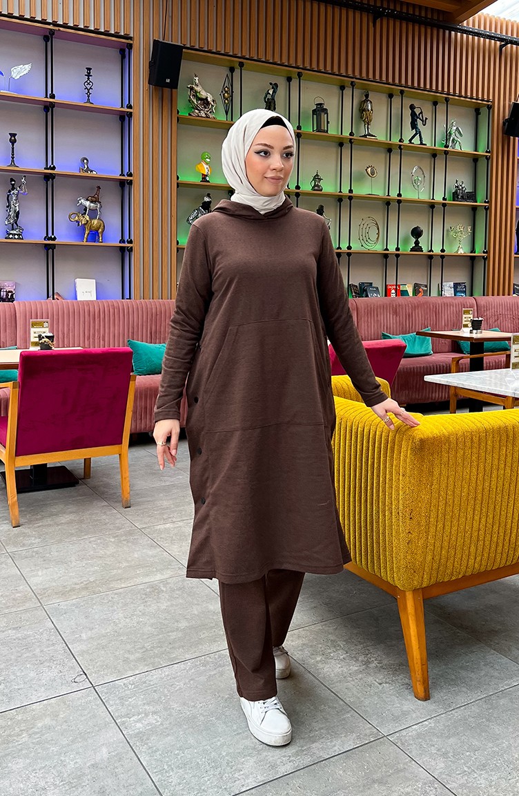 Sefa Merve Çıtçıt Detaylı Iki Iplik Eşofman Takım 3071-11 Kahverengi görsel 2