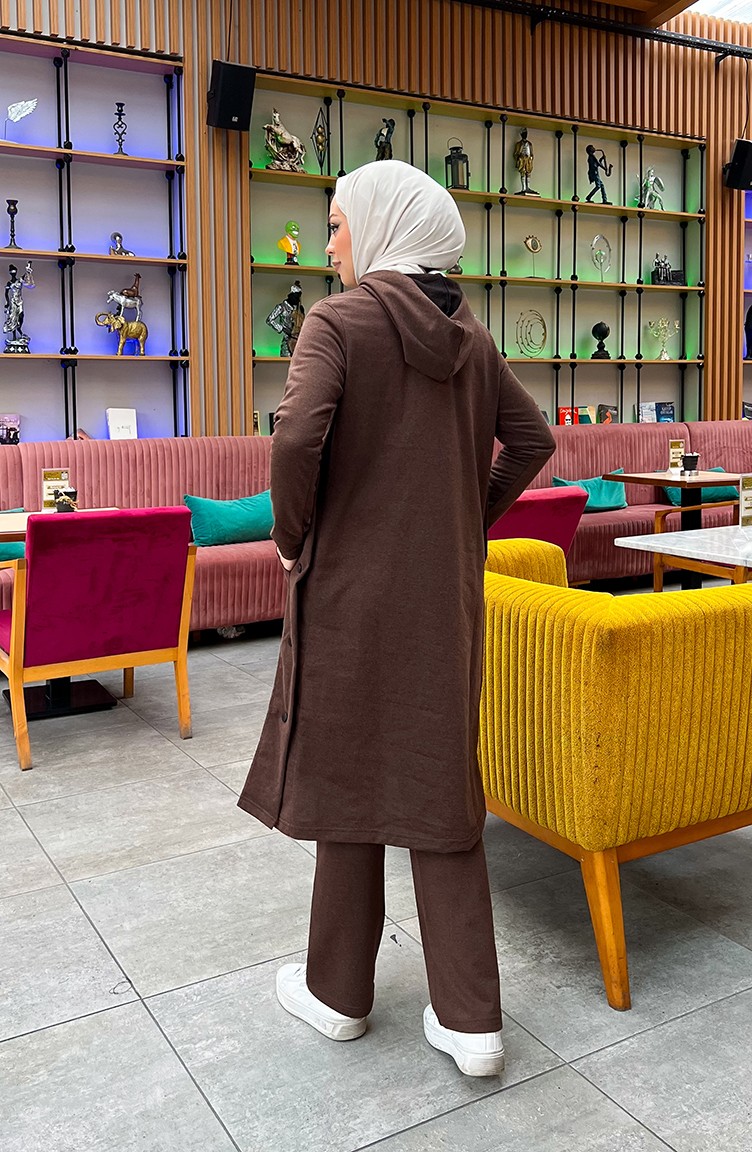 Sefa Merve Çıtçıt Detaylı Iki Iplik Eşofman Takım 3071-11 Kahverengi görsel 4