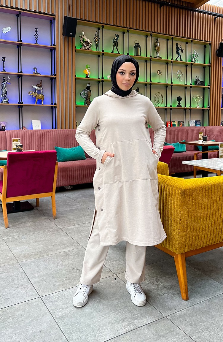 Sefa Merve Çıtçıt Detaylı Iki Iplik Eşofman Takım 3071-02 Bej