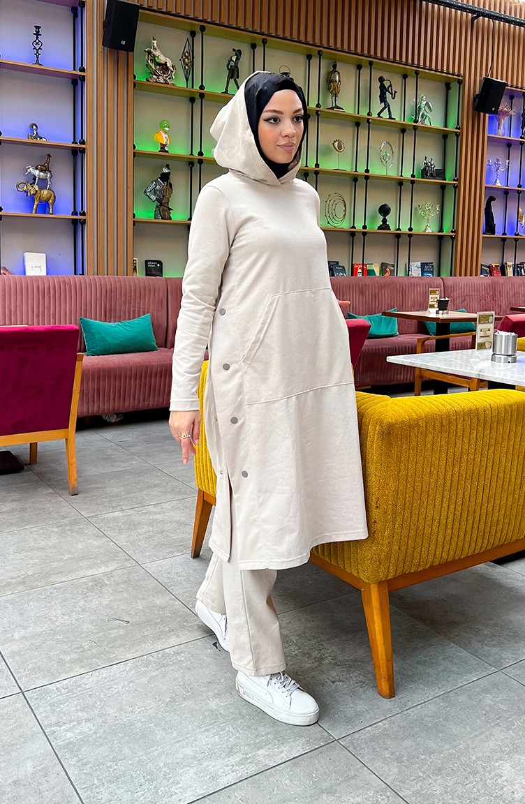 Sefa Merve Çıtçıt Detaylı Iki Iplik Eşofman Takım 3071-02 Bej görsel 2