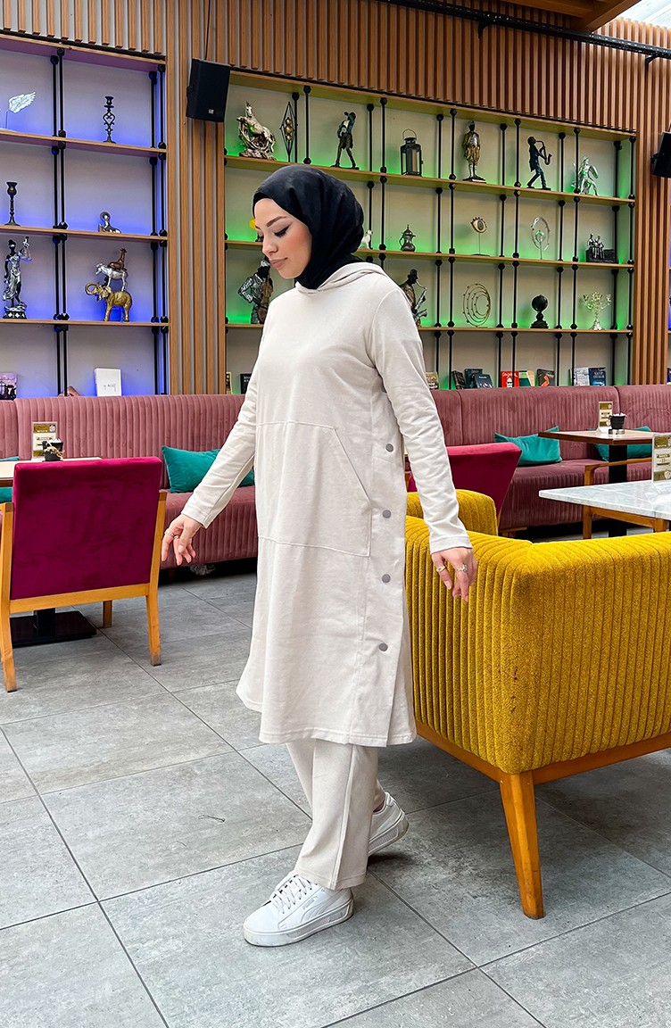 Sefa Merve Çıtçıt Detaylı Iki Iplik Eşofman Takım 3071-02 Bej görsel 3