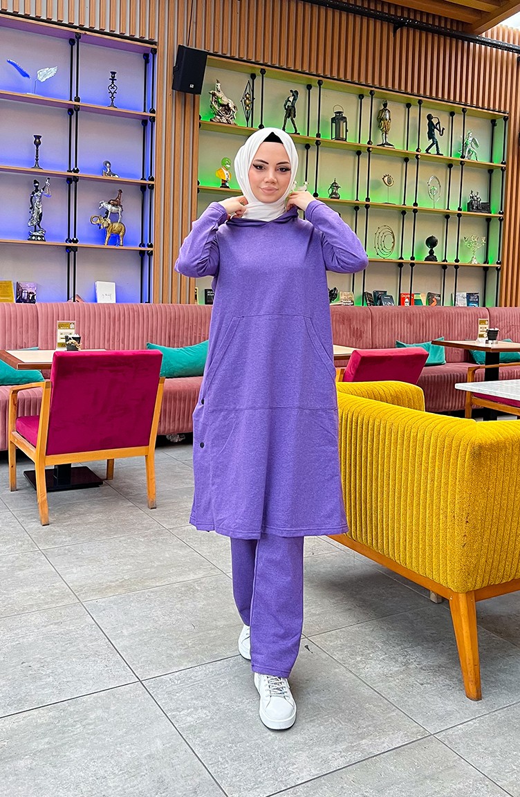 Sefa Merve Çıtçıt Detaylı Iki Iplik Eşofman Takım 3071-05 Mor