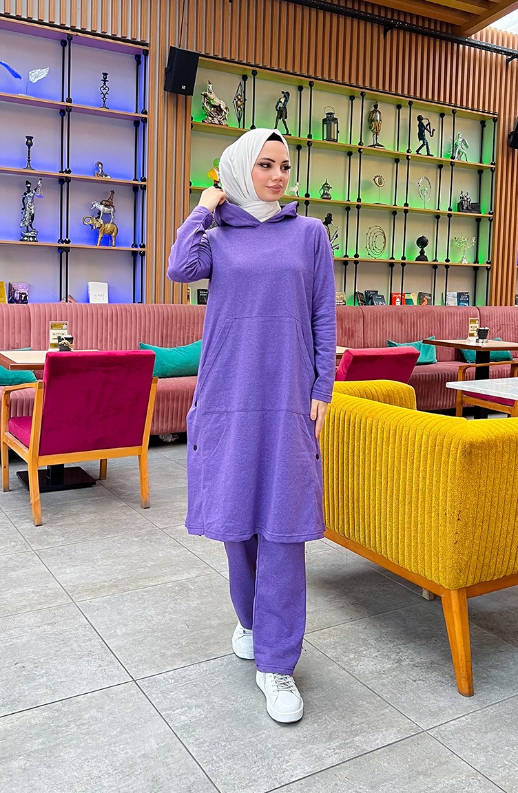 Sefa Merve Çıtçıt Detaylı Iki Iplik Eşofman Takım 3071-05 Mor görsel 3