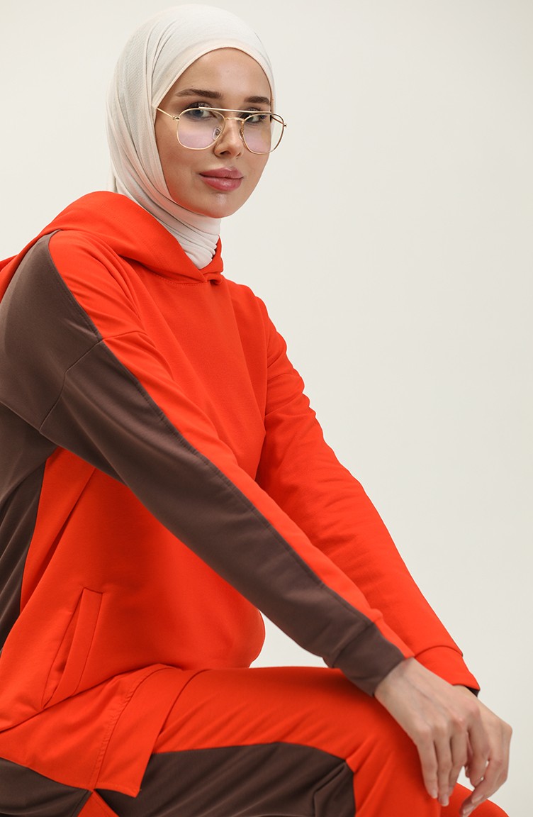 Sefa Merve Kapüşonlu Eşofman Takım 71080-05 Oranj görsel 3