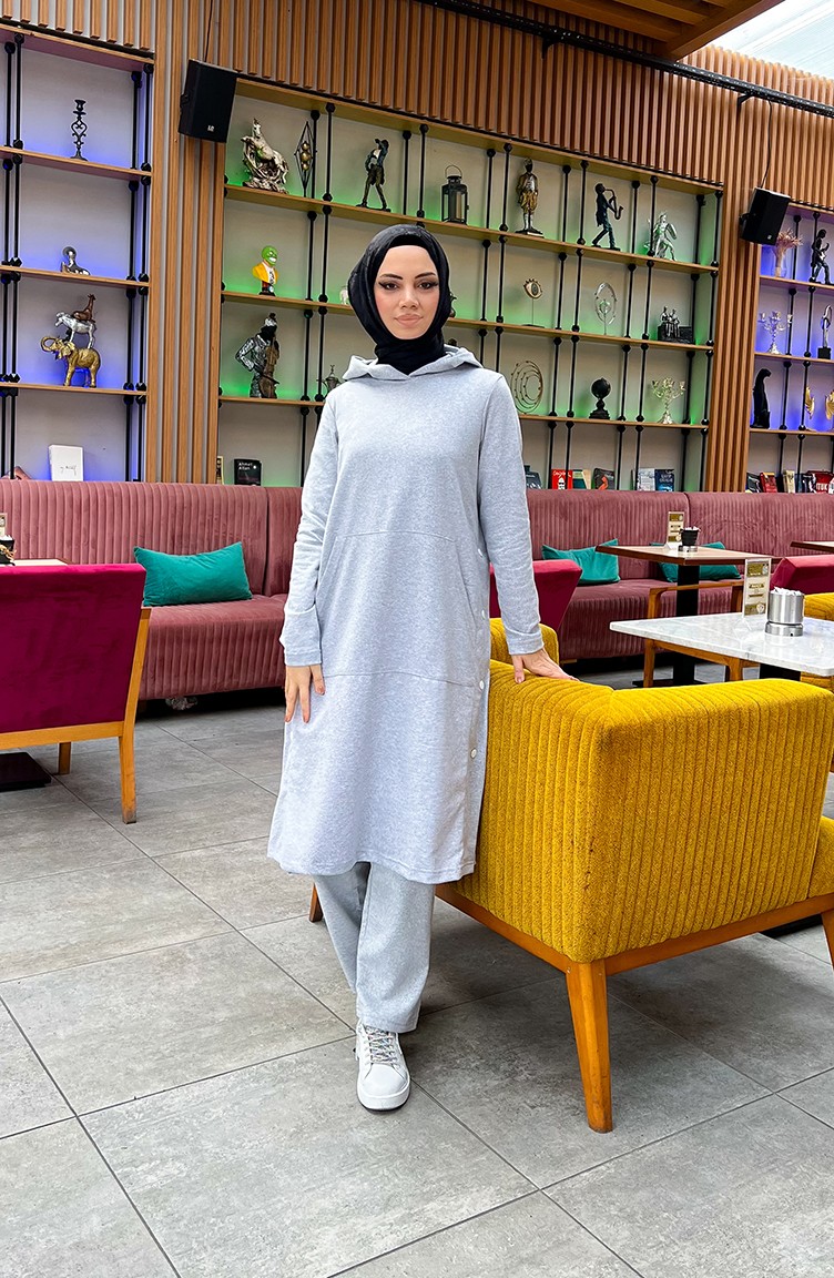 Sefa Merve Çıtçıt Detaylı Iki Iplik Eşofman Takım 3071-12 Gri