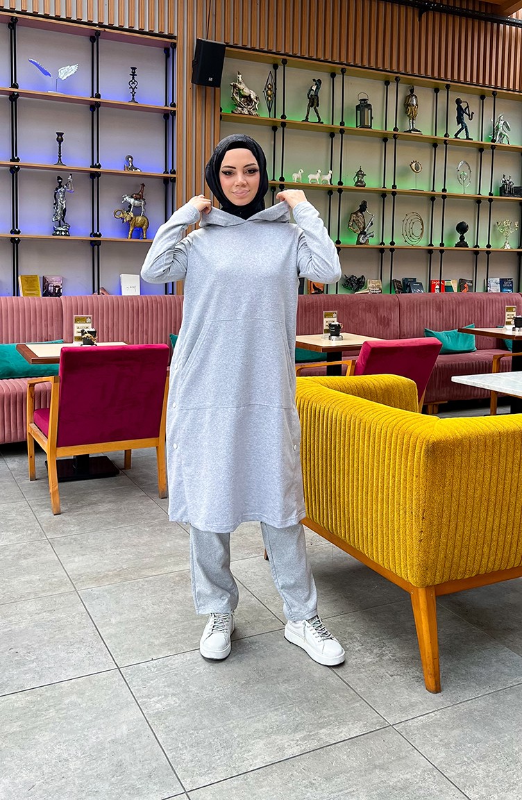 Sefa Merve Çıtçıt Detaylı Iki Iplik Eşofman Takım 3071-12 Gri görsel 2