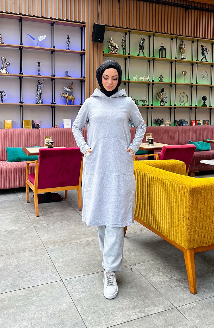 Sefa Merve Çıtçıt Detaylı Iki Iplik Eşofman Takım 3071-12 Gri görsel 3