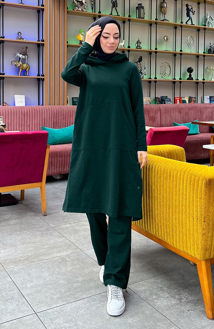Sefa Merve Çıtçıt Detaylı Iki Iplik Eşofman Takım 3071-13 Nefti Yeşili