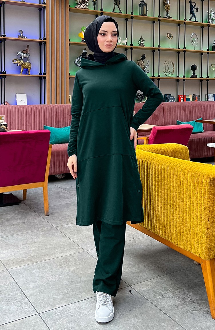 Sefa Merve Çıtçıt Detaylı Iki Iplik Eşofman Takım 3071-13 Nefti Yeşili görsel 4