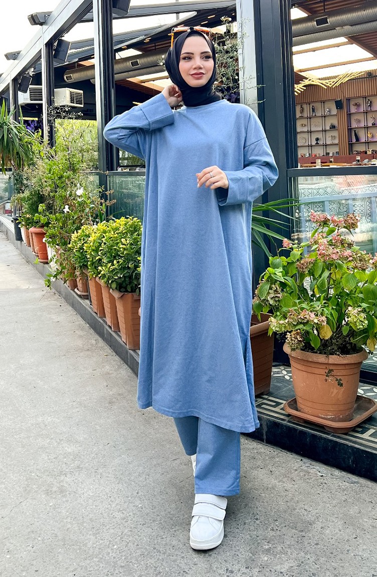 Sefa Merve Iki Iplik Eşofman Takım 3040-17 Indigo görsel 4