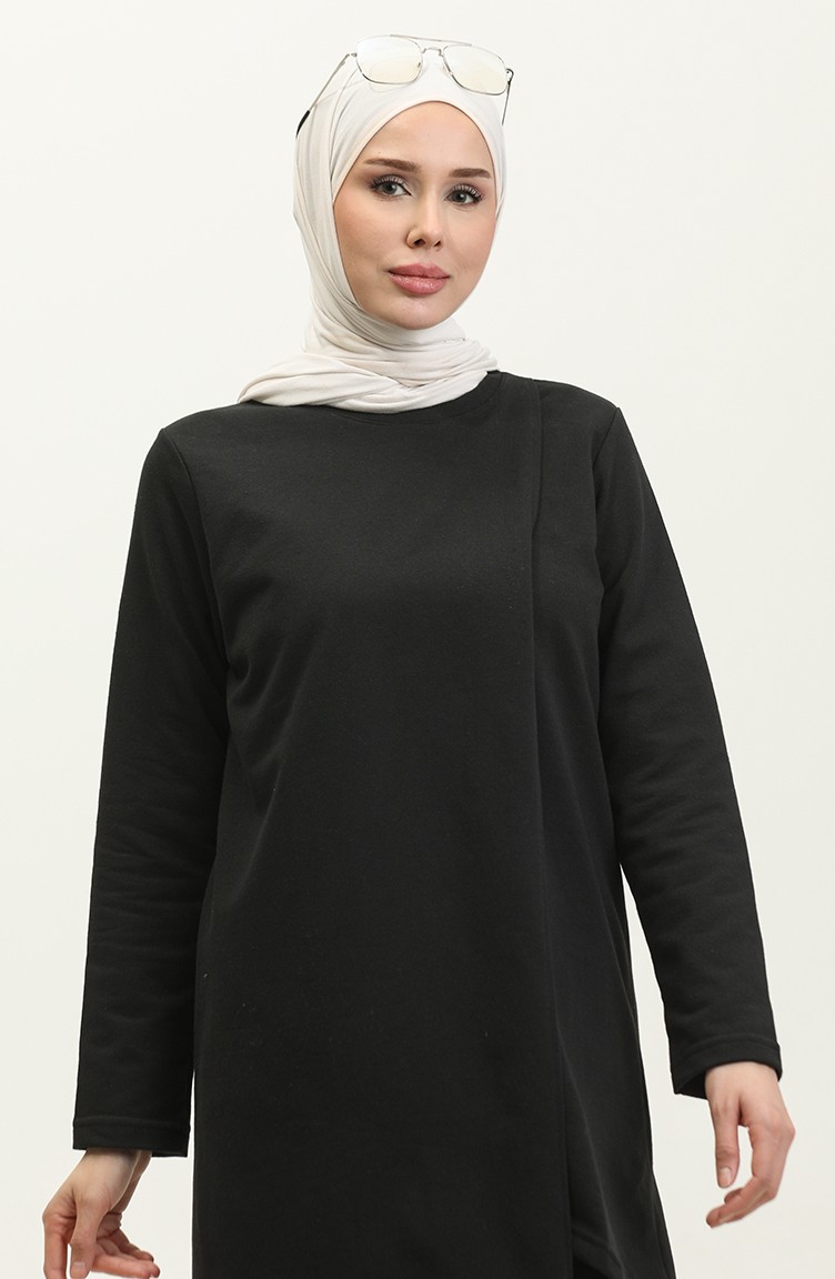 Sefa Merve Asimetrik Kesim Iki Iplik Eşofman Takım 03076-03 Siyah görsel 3