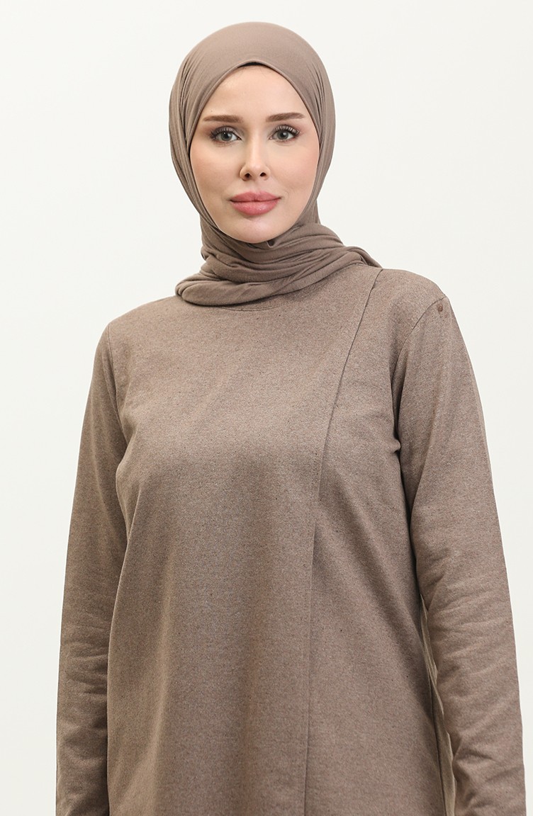Sefa Merve Asimetrik Kesim Iki Iplik Eşofman Takım 03076-07 Vizon görsel 3