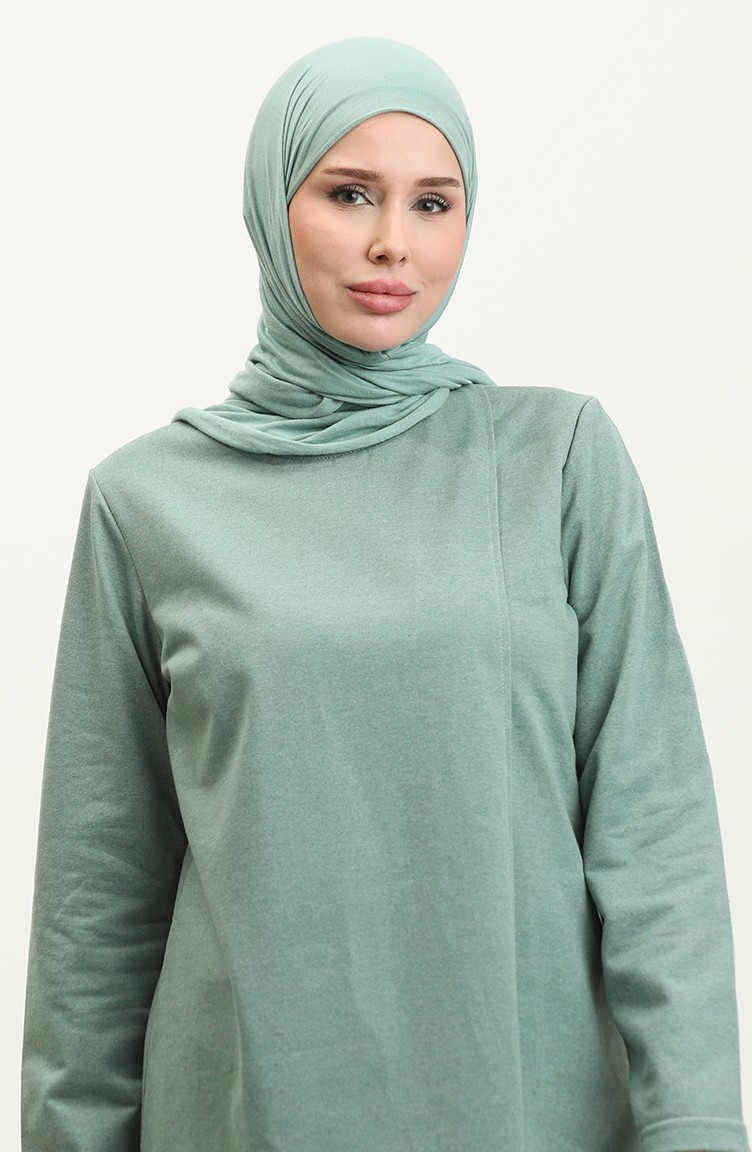 Sefa Merve Asimetrik Kesim Iki Iplik Eşofman Takım 03076-09 Çağla Yeşili görsel 3