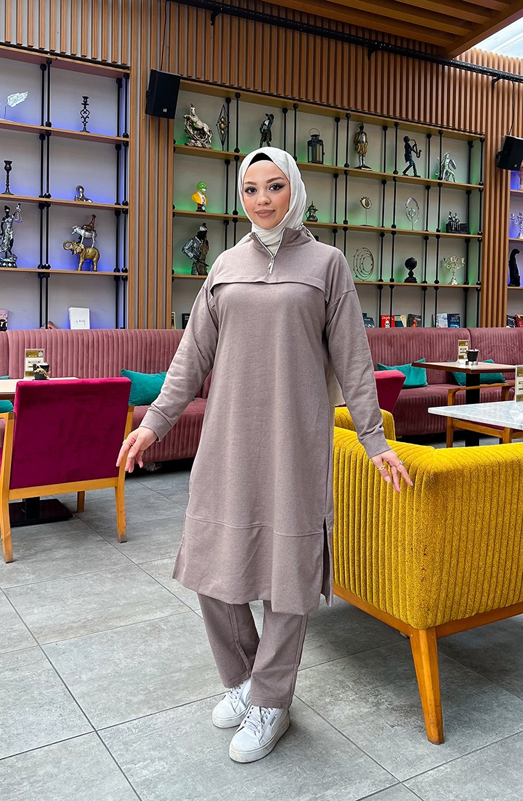 Sefa Merve Iki Iplik Fermuarlı Eşofman Takım 3062-06 Vizon görsel 2