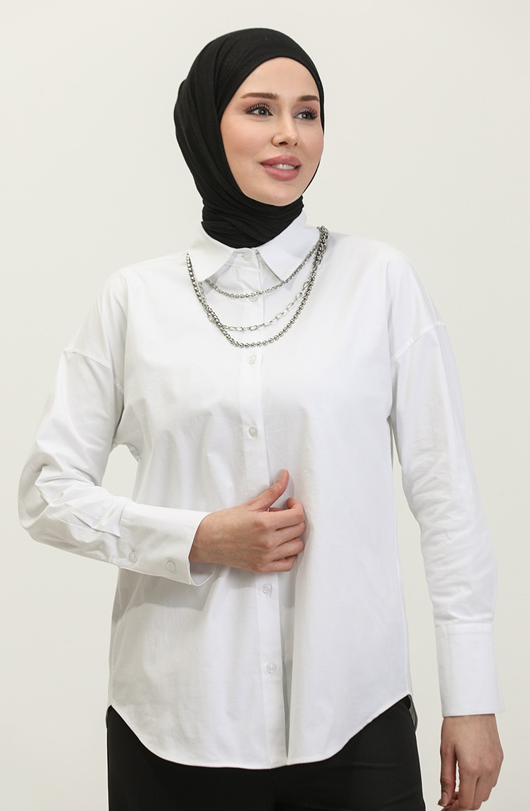 Sefa Merve Düğmeli Gömlek 4300-01 Beyaz