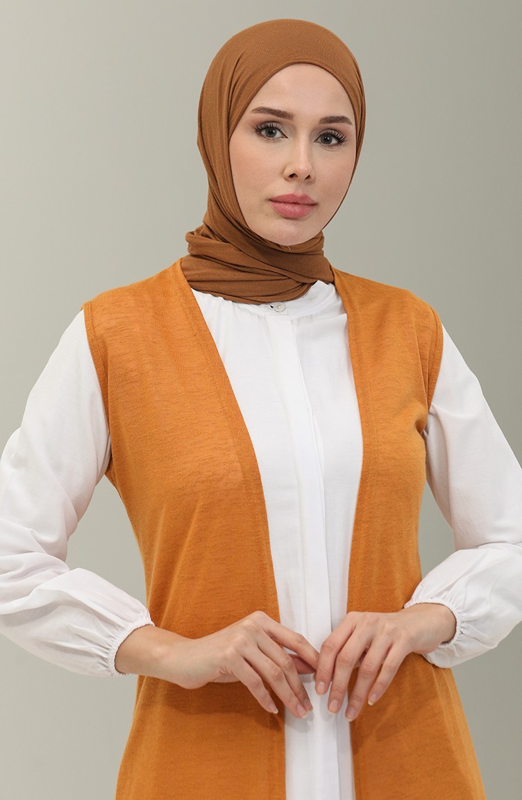 Sefa Merve Sade Uzun Yelek 8680-02 Hardal görsel 3