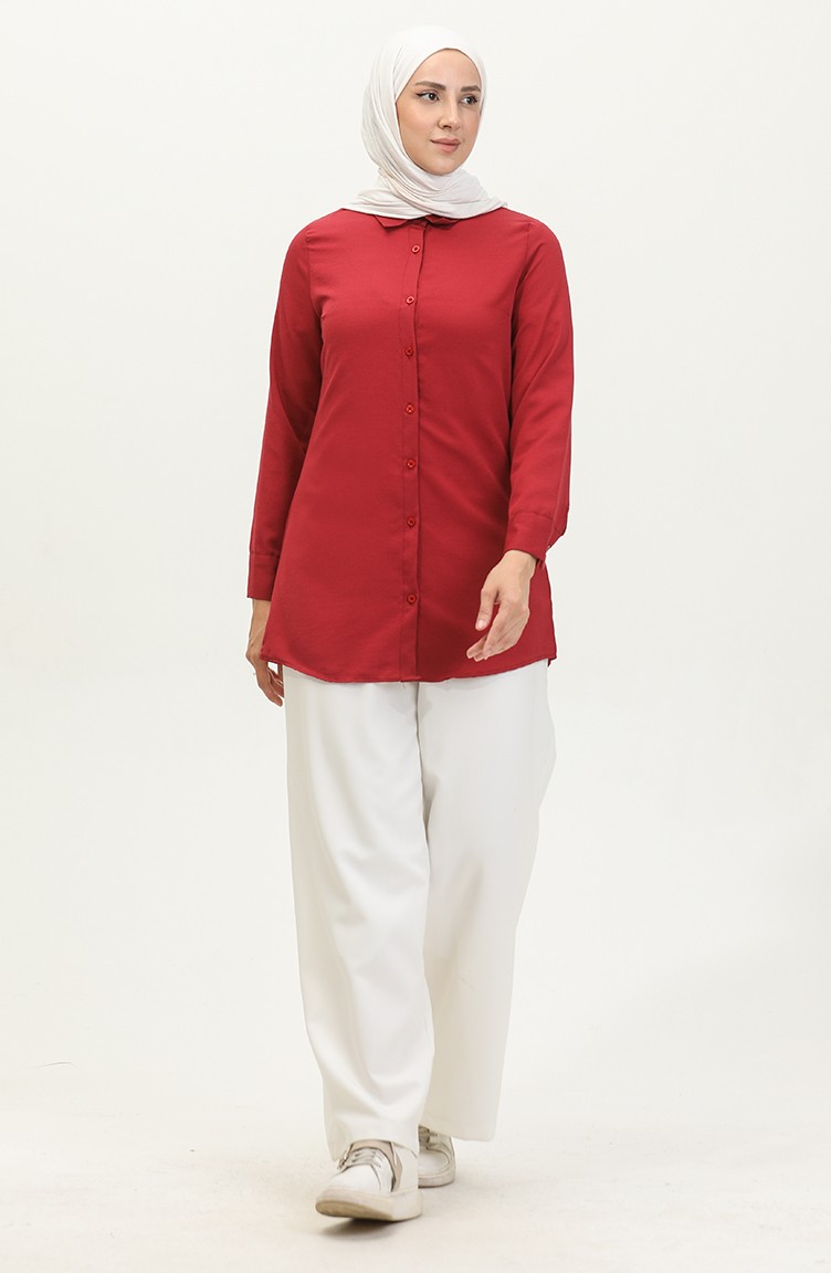 Sefa Merve Düğmeli Tunik 6111-06 Bordo